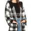 black and white checker pattern sherpa fleece pullover bomber jacket long coat wholesale designer burqa winter coat