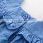 plain blue Hollow out style top with a short 2pcs girls suit wholesale price