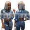 Denim 2020  Autumn Women's clothing Sexy Ripped Jacket Fashion Fringed Chain Ladies Short Crop Top
