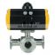 air control double control pneumatic actuator sanitary SS304 food grade Tri clamp 3 way ball pneumatic valve
