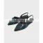 Women wholesale design multi color zip detail pointed toe textured sling back flat sandals shoes (sandalias mujer)