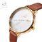 SHENGKE  Simple Style Wristwatch Leather Strap Watch Waterproof 30 Meters Golden Gold Watches K0056L