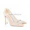 Fashion Leather and Mesh Collage Patent Leather Piping Blade Heel Shoes Women