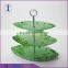 Machine made Cheap 3-pieces green wedding/home decor glass cake stand