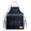 great denim work apron with leather trim