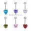 Multi Color Heart Shape Zircon Inlay Non-dangle Belly Button Naval Ring.