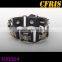 stainless steel hoop link leather bracelet,wholesale factory leather bracelet