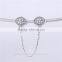 Vintage Royal Embossment Flowers S925 new arrivals safety chain Imitation stone flower automatic adjust silver chain charm A020