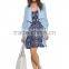 Woman sky bule water fall neck long sleeve fashion casual denim trench coat