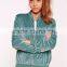 Women Velvet Bomber Jacket Green Ribbed Trim Zip Up Coat With Side Pockets With Custom Tag And Label