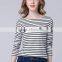 2017 new design boat neck stripes 4 colorways long sleeve ladies t shirt