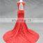 LN136 Latest Lace Mermaid Red Chapel Train Real Sample Sexy Back Open Evening Dress
