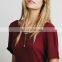 CHEFON Ladies semi sheer slouchy short sleeve ribbed romper,marsala color romper oem,sexy jumpsuit