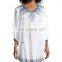 CHEFON Long sleeve vintage women white cotton embroidery blouses