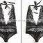 Women Sexy Lingerie Teddy Deep V Halter open waist Lace Bodysuit