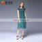 Keen - length Dark green women solid color cap sleeve pleated skirts