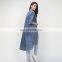 TWOTWINSTYLE Coat V Neck Three Quarter Pockets A Line Blue Coats Female  Denim Streetwear