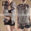 Factory direct wholesale price lady's rabbit fur knitted waistcoat with fox fur trim