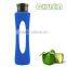 high-grade borosilicate glass water bottle with rubber silicone sleeve covered