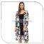 Black Floral Printed Kimono Style Long Sleeve Chiffon Blouse