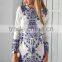 2016 Women retro pattern printing winter dress with belt