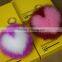 Myfur Hot Sale Pink Cute Heart Pattern Real Soft Fox Fur Key Ring Bag Charm