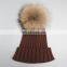 Wholesale latest UK style acrylic crochet hat with raccoon fur poms knit hat
