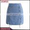 100% Cotton Womens Denim Lace-up Bud Short Skirt with Split Hem