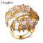 New Statement Gold Plated Jewelry Baguette CZ Luxury Party Abstract Design Ring