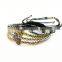 BRZ1279 Black cz pave diamond ball focal bead with 4mm silver gold rose gold black ball macrame bracelet,adjustable bracelet