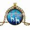 MiLu Deer Photo Glass Dome Cabochon Bronze Tone Pendant Necklace Christmas Gifts