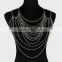 Factory wholesale cheap fashion jewelry rhinestone metal silver gemstone crystal elegant necklace sexy body arm shoulder chain