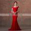 Elegant Red Floor length gown evening dresses Ball Gown capped Lace Embroidered Mesh Wrap Mermaid dress vestido noite