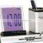 Charming Colorful LED Clock With Square Pen Holder And Pencil Holder