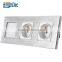 EU standard glass panel 2gang double french socket