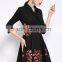 Ladies Autumn/winter V Neck 3/4 Sleeve Embroidered A-line Dress