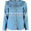High Fashion 2017 Ruffle Detail Denim Shirt Women