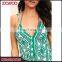 Summer new style deep v neck spaghetti strap dress green sheer chiffon woman dresses