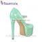 Pearl Turquoise patent leather Custom design fancy ladies shoes extreme high heels