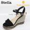 latest design PVC insole lint upper cork ladies wedge sandals