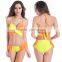 Women Bandeau Bandage Contrast-color Bikini Push-up Gather Swimsuit Bathing Suit