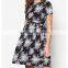 Fashion Floral Printed Midi Skater Woman Summer Dress