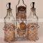 set of glass oil spice jar bottle set with iron holder golden metal cover