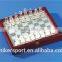 glass chess set with wooden chess box