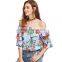 MAXNEGIO ladies crop top chest floral printing off shoulder blouse for women