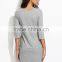 Grey Raw Hem Closed Eyes Print Dress Cotton Spandex 3/4 Sleeve Summer Cartoon Pocket Tee Dress