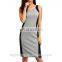 2016 Gray Bodycon Sexy Summer Casual Patchwork Sleeveless Back Slit Pencil Dress for Women Fashion Tank Dresses