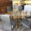 2019 new style glass dining table with wood legs and stainless steel base