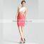 2015 Women Celebrity Party Knitted Gradient Dresses White Red One Shoulder Strapless Bandage Dress Pencil Bodycon Elegant Dress