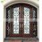 professional manufacturer factory price arch round top mahogany double wrought iron finish wood entry door